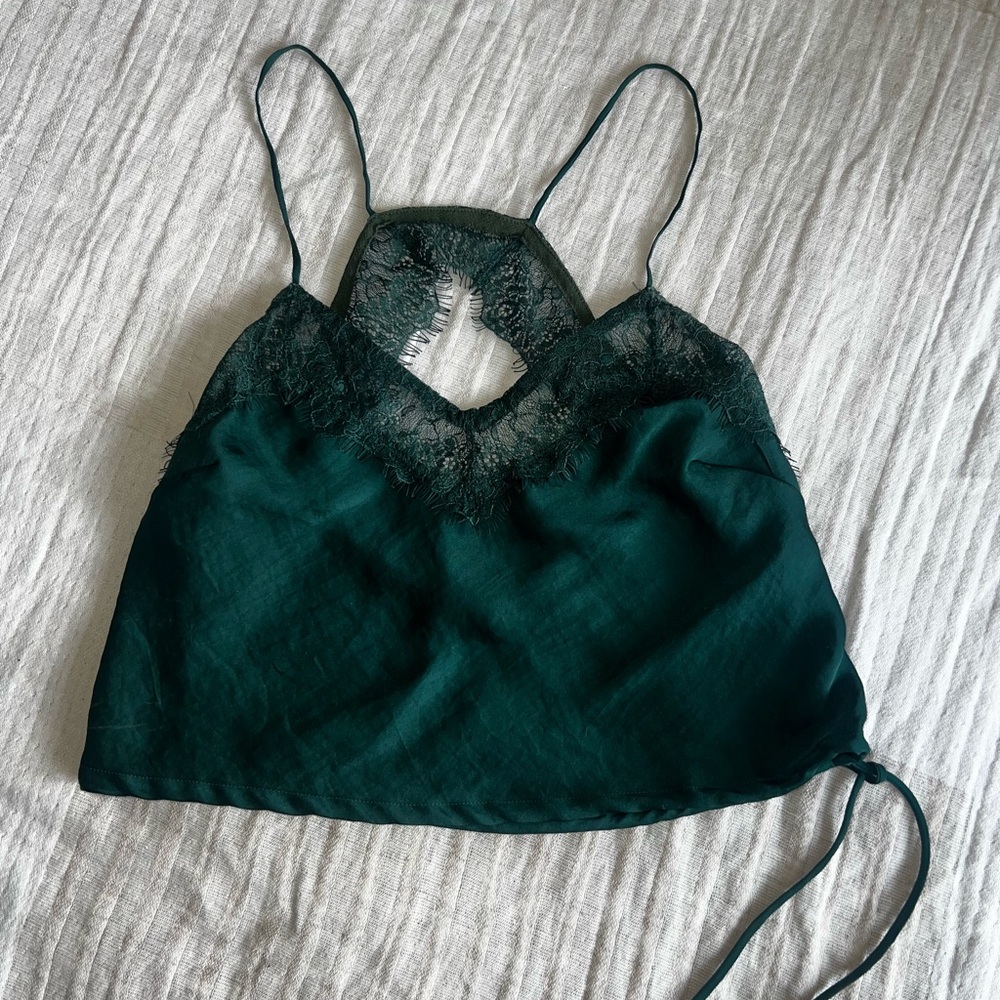 Free People Green Lace Trim Cami Top